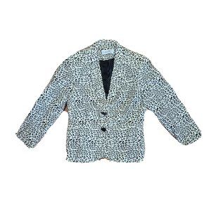 CALVIN KLEIN White Black Animal Print Blazer Jacket Womens Petites Size P